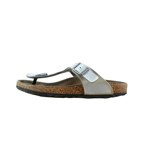 Birkenstock Other - Birkenstock Gizeh Silver Leather Birko-Flor Thong Sandals Size EU 33 US 2-2
